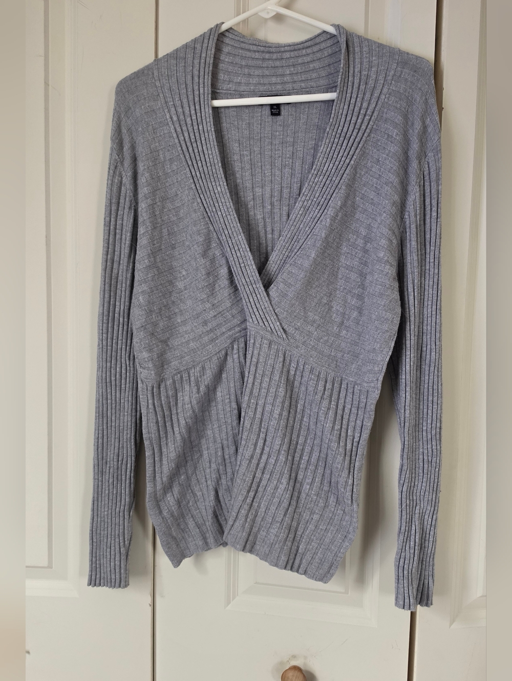 Apt. 9 Light Gray Ribbed V-Neck Wrap Sweater